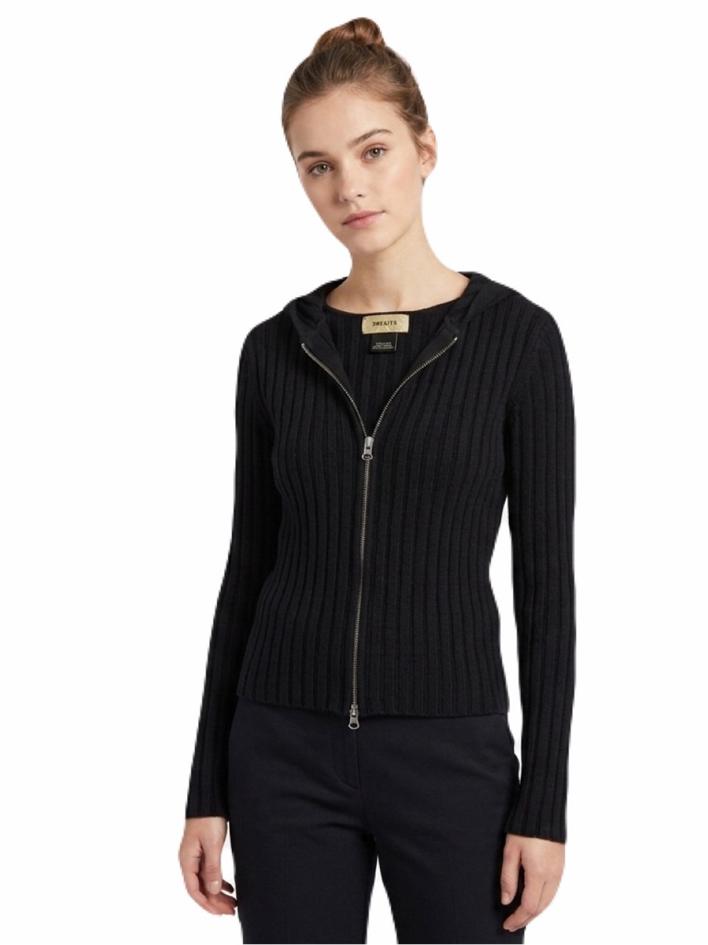 Vintage Woman’s GAS Sweater Black Acrylic Knit Double Zipper Hooded Sweatshirt